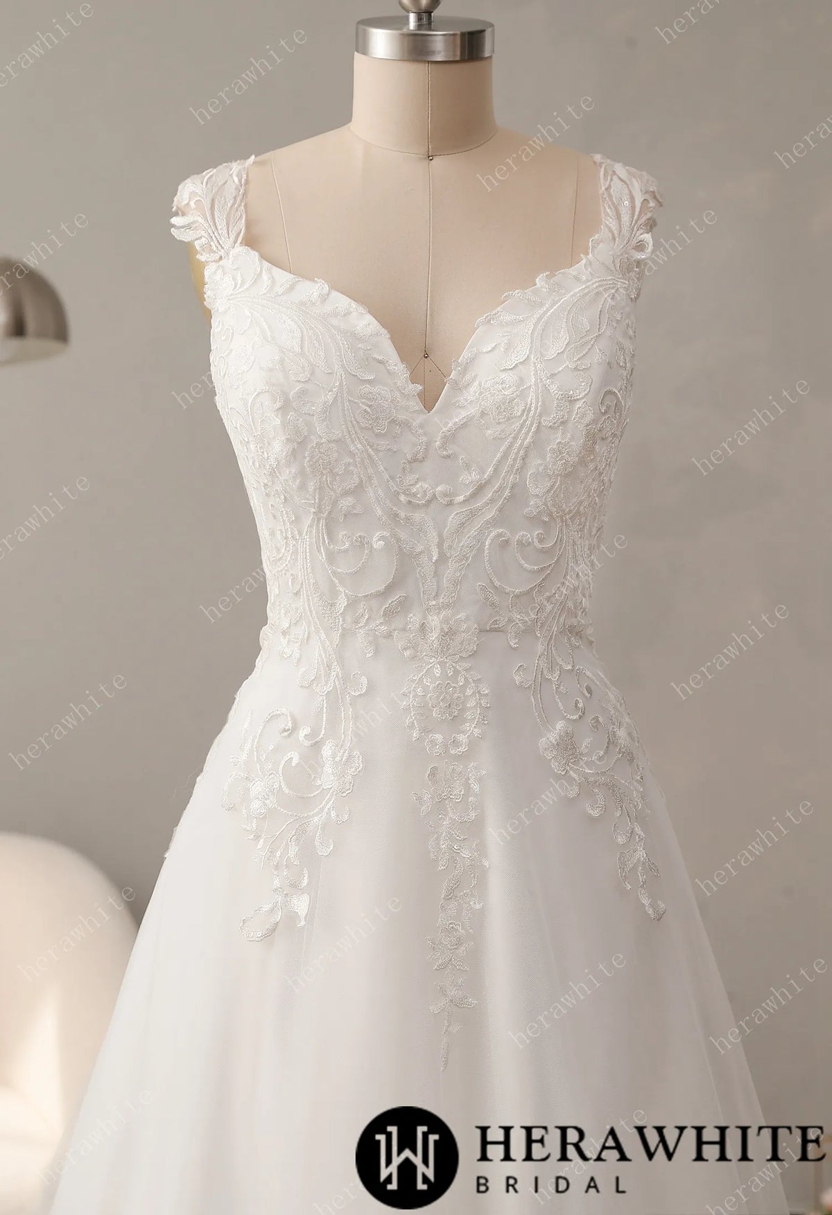 Timeless Lace Wedding Dress with V-neckline