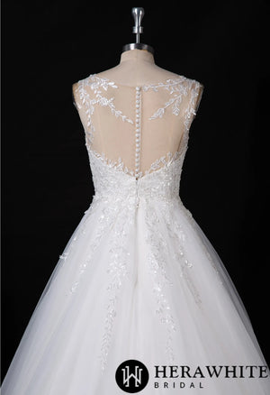 Shimmering Sequin Lace Bateau Wedding Gown