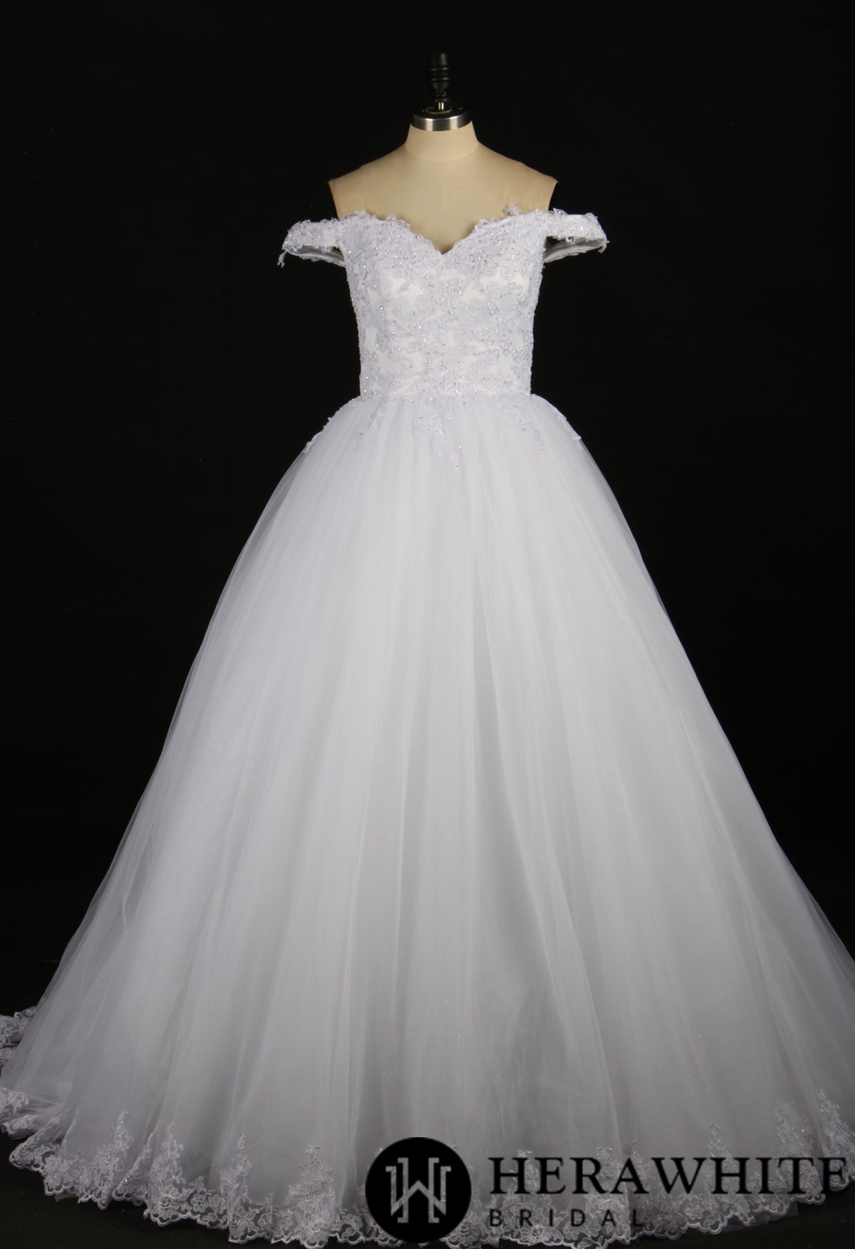 Sequined Lace Off-the-Shoulder Bridal Ballgown