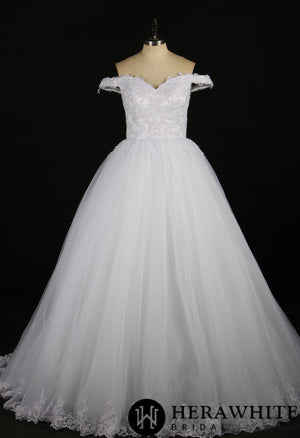 Sequined Lace Off-the-Shoulder Bridal Ballgown