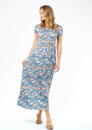 Blue floral maxi:  blue/grey