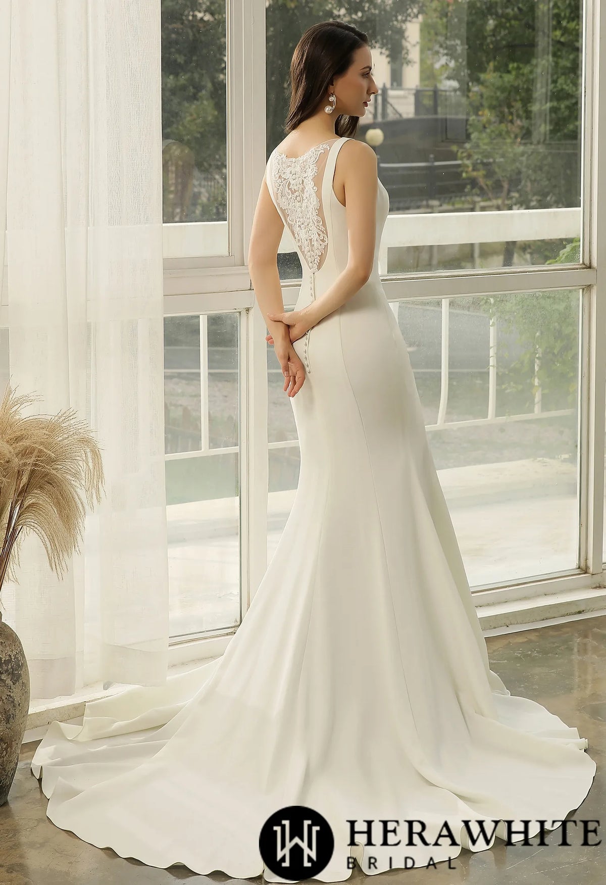 Crepe Mermaid Bridal Gown With Illusion Lace Back