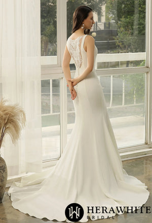 Crepe Mermaid Bridal Gown With Illusion Lace Back