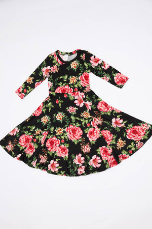 Girl's Princess Seam A-Line Dress with Full Skirt: MUSTARD FLORAL / XL (11/12Y)