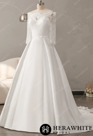 Off-the-shoulder Neckline Wedding Dress with Lace Back