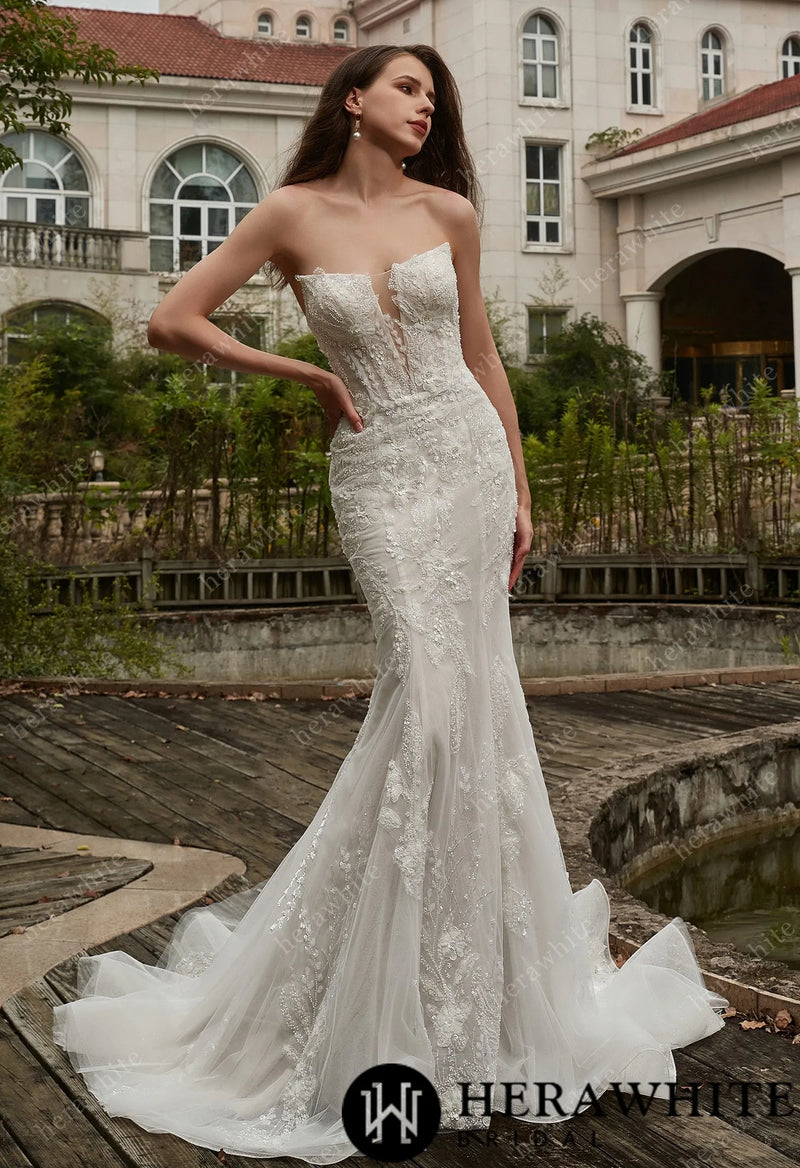 Beaded Sequins Lace And Detachable Overskirt Wedding Dress