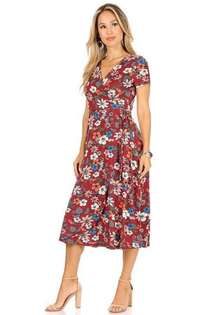 Plus size Floral dress-X203025D: 1X / Wine