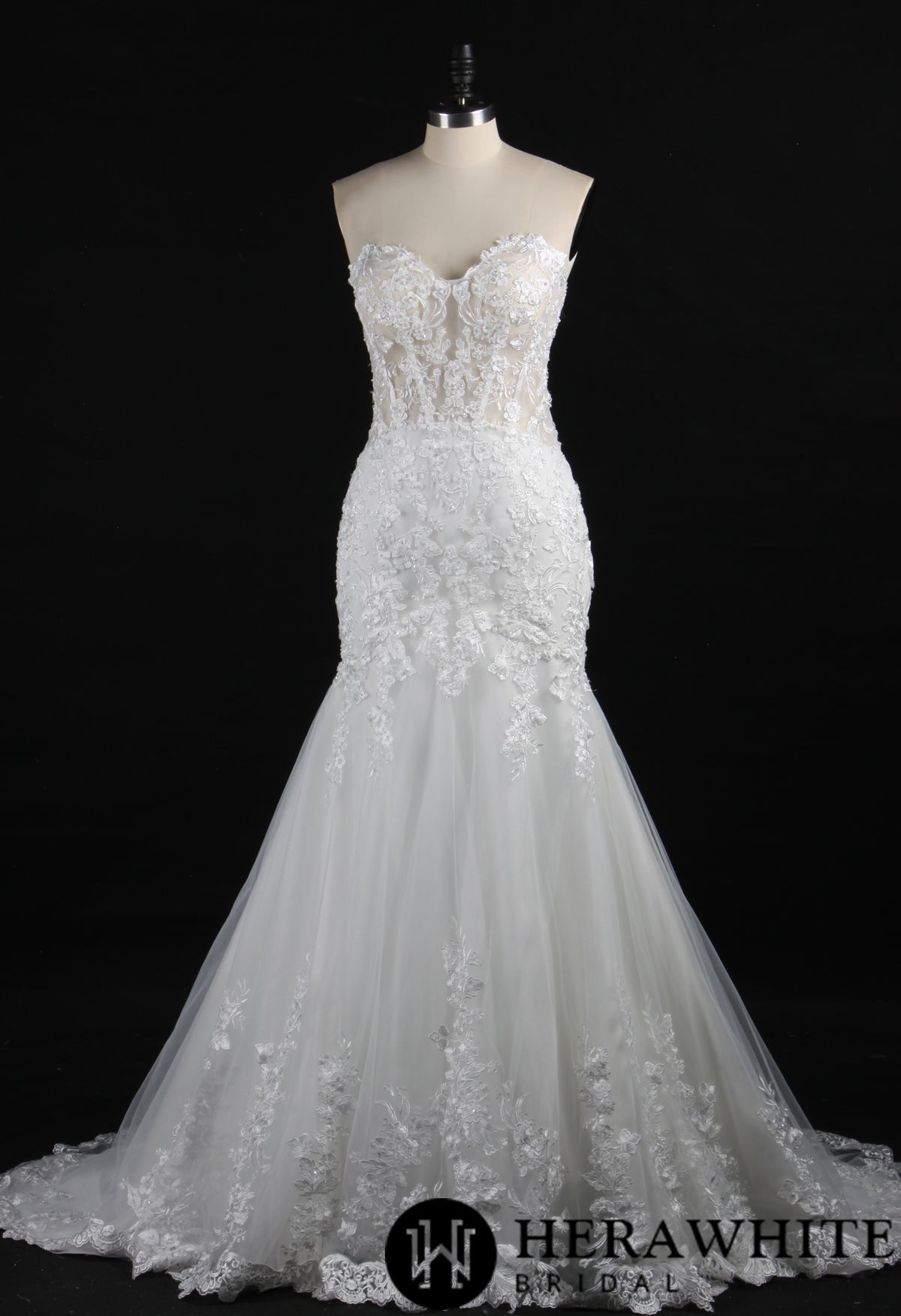 Illusion Beaded Lace Open Back Mermaid Wedding Gown