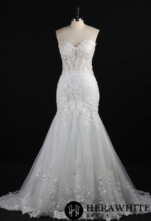 Illusion Beaded Lace Open Back Mermaid Wedding Gown