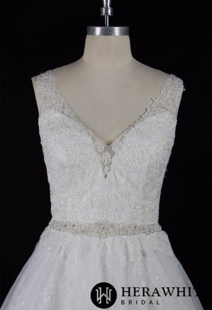 Illusion V Neckline Lace Bridal Gown With Beading Belt