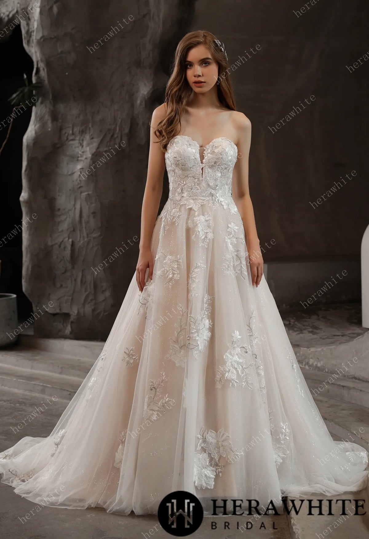 Off-the-Shoulder Romantic Wedding Ball Gown with Glamorous Floral Motifs