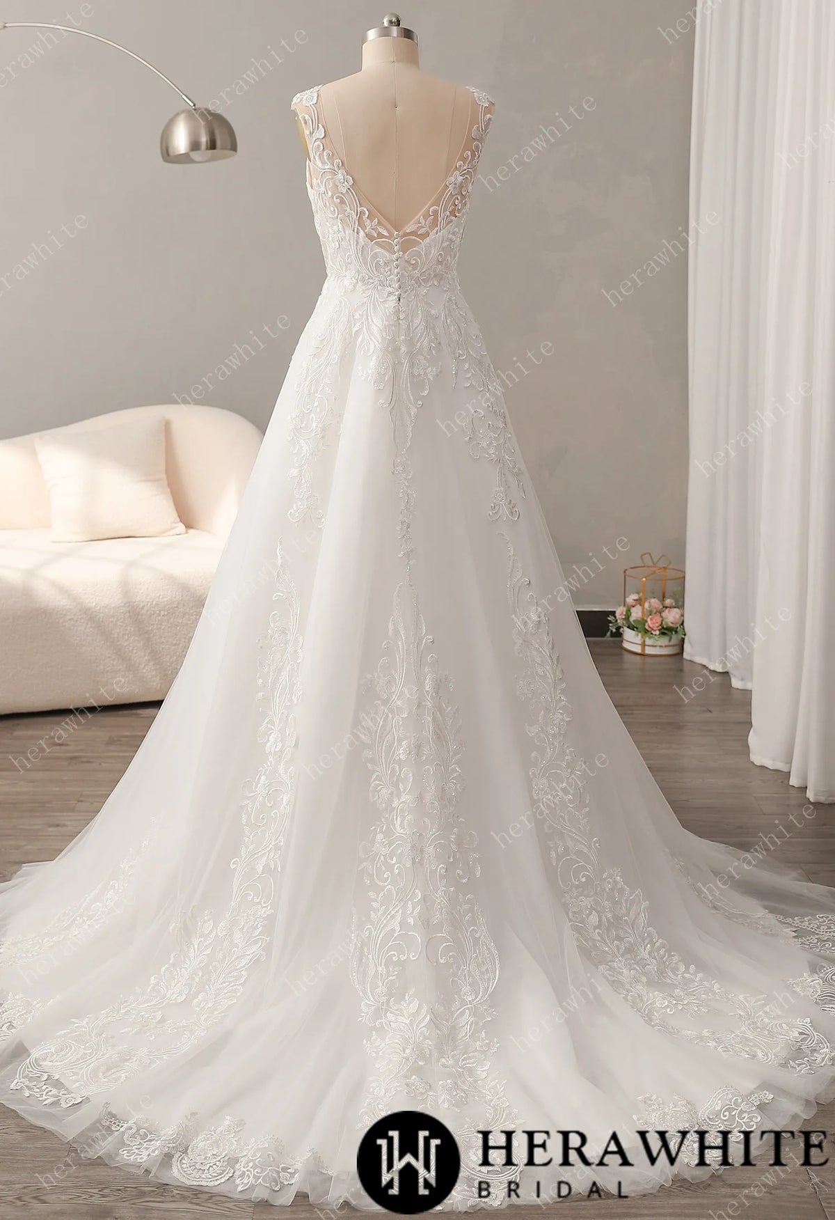 Timeless Lace Wedding Dress with V-neckline