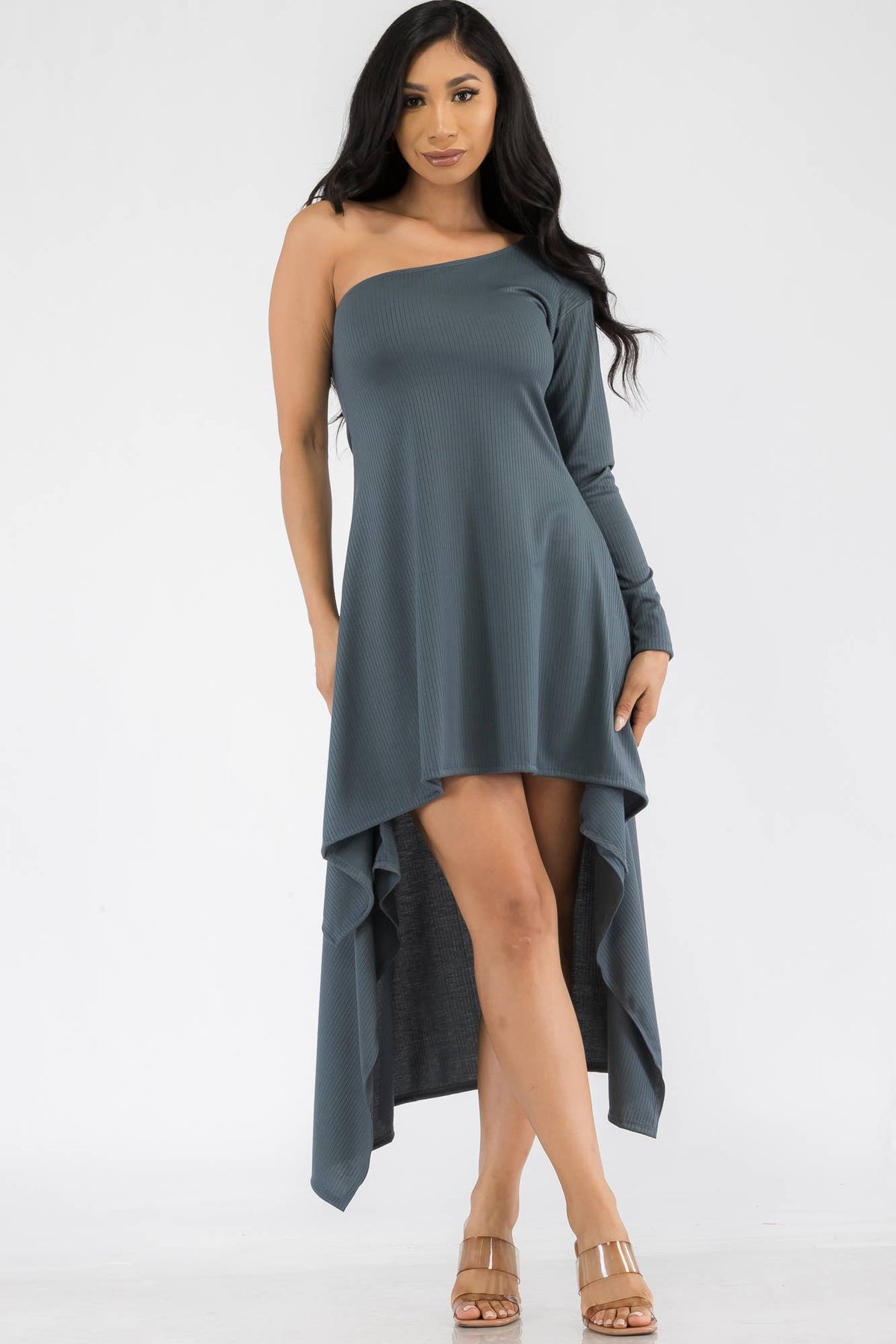 HH597R-SOL - One Shoulder High Low Maxi Dress