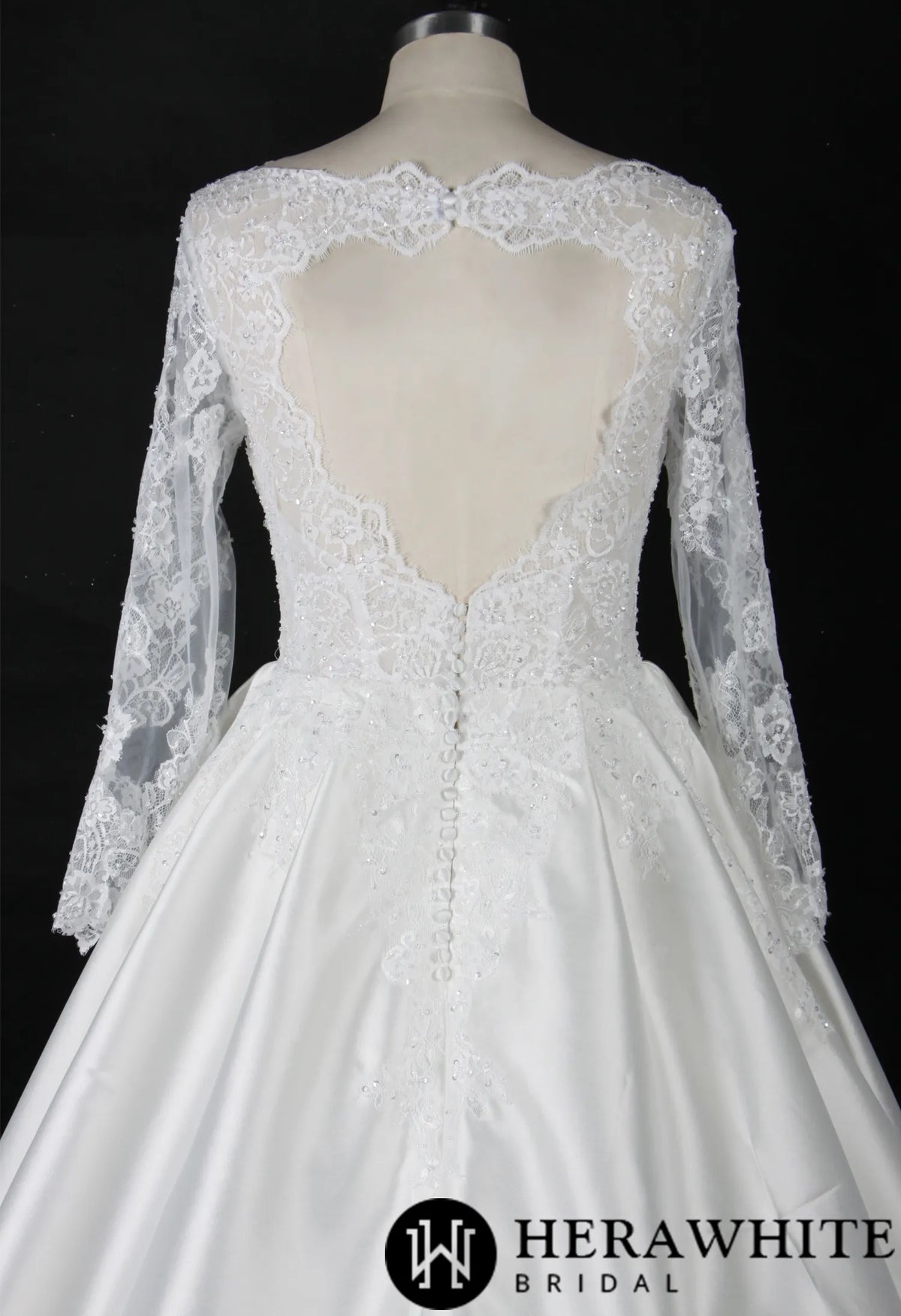 Elegant Long Sleeves Satin Wedding Gown With Lace Keyhole Back