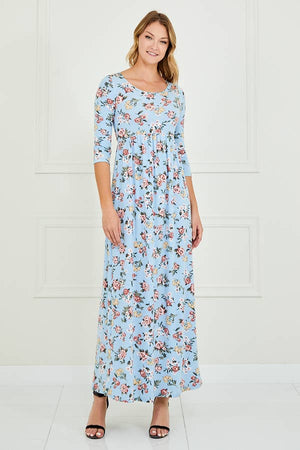 PLUS FLORAL MAXI DRESS - X213359D: 3X / BLUE
