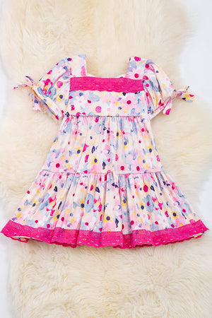 FLORAL PRINTED FLARE DRESS WITH FUCHSIA HEM. DRG15144019 LOI: XS