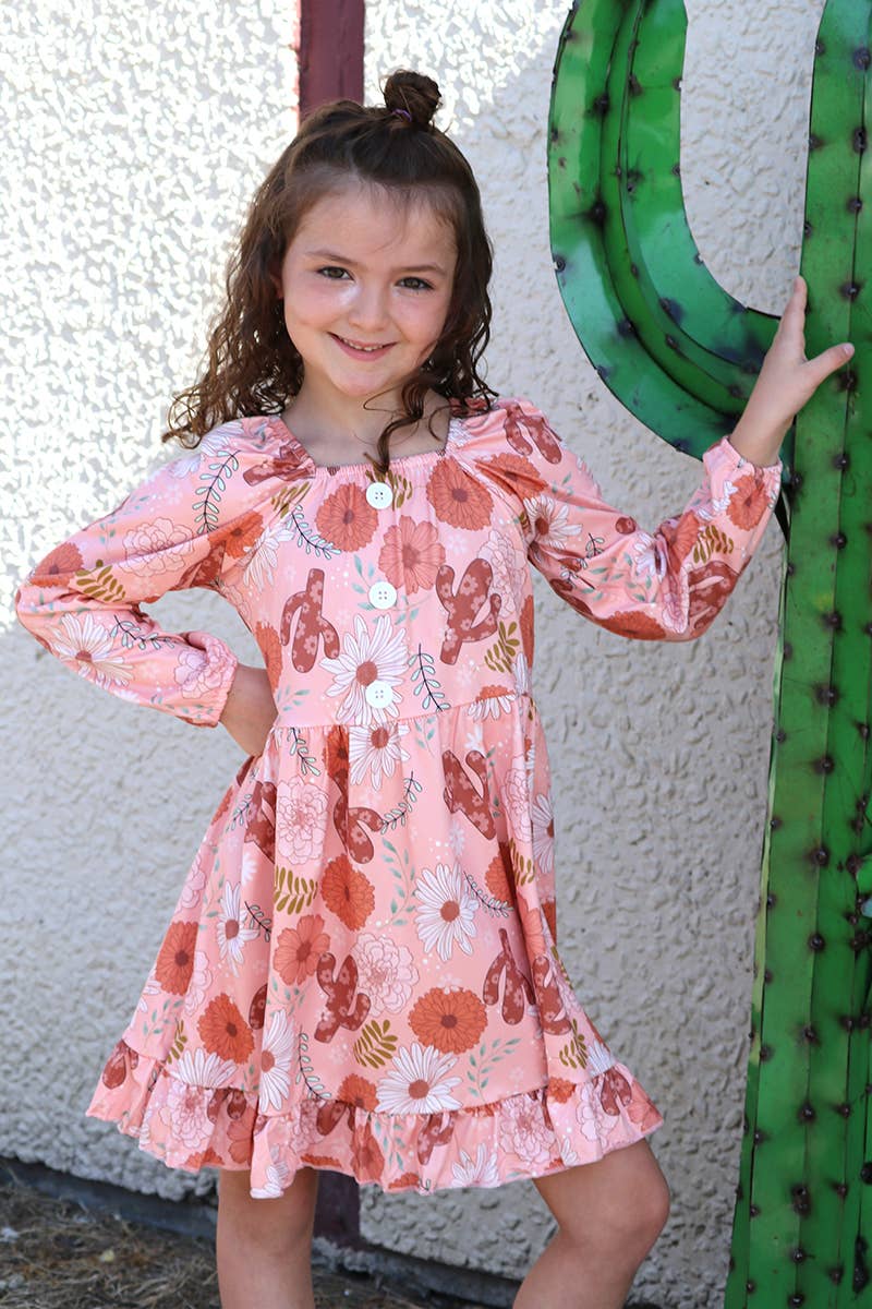 CACTUS /FLORAL PRINTED RUFFLE HEM DRESS. GLD060709-JEANN: 6-12M
