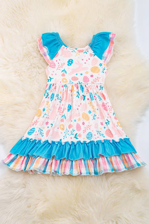 EASTER PRINTED DRESS W/TURQUOISE . DRG20114006 JEANN: S