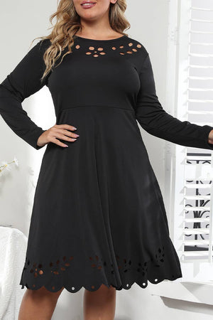 WOMEN PLUS SIZE PUNCHING LONG SLEEVE DRESS_CWDSD1738