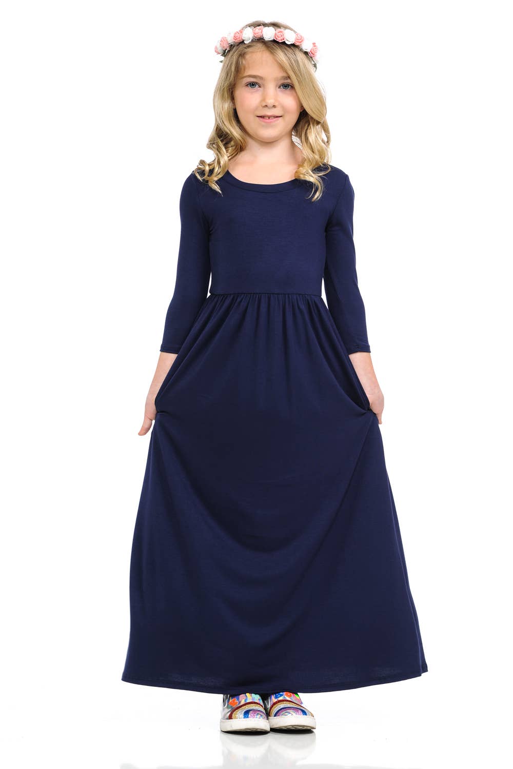 Fit and Flare Maxi Dress Solid: XL / NAVY