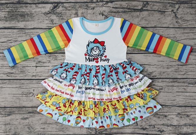 MISS THING PRINTED DRESS W/ 4 LAYER RUFFLE.: 6-7T