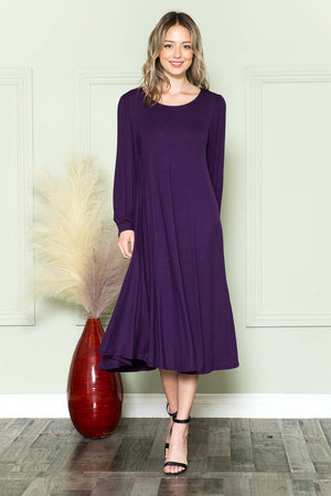Bishop Sleeve Midi Dress: EGGPLANT / S