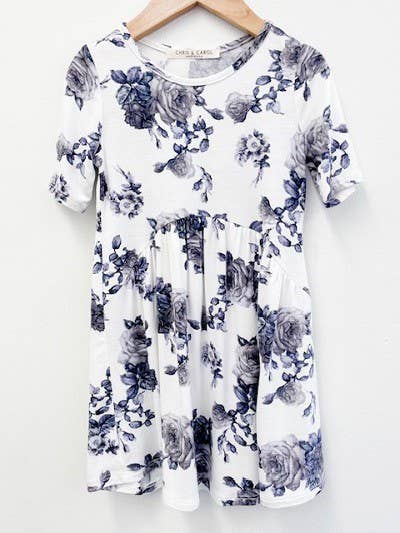 Kids floral dress: 6-6X / PEACH/RED