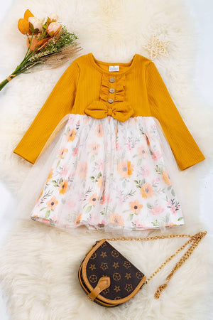 MUSTARD YELLOW FLORAL TULLE DRESS. DRG65133115 LOI: 3XL