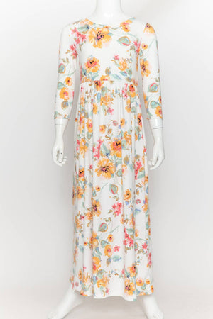 Girls Fit and Flare Floral Maxi Dress: FLORAL ORANGE / S