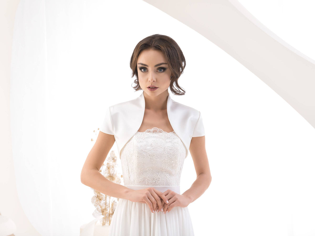 Bridal jacket, wedding bolero, women jacket: White / S