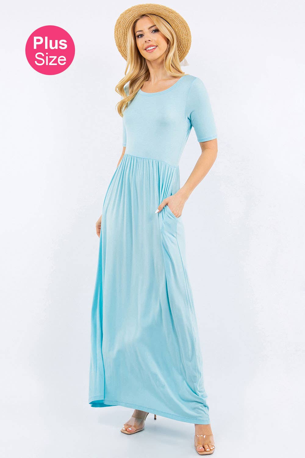 PLUS SIZE MODEST MAXI DRESS WITH POCKETS -CD23411T-PL