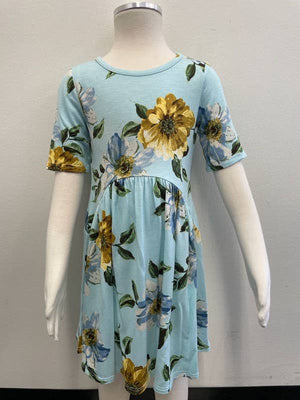 GIRLS FLORAL KNIT DRESS - K1610140D: XS / BLUE/YELLOW