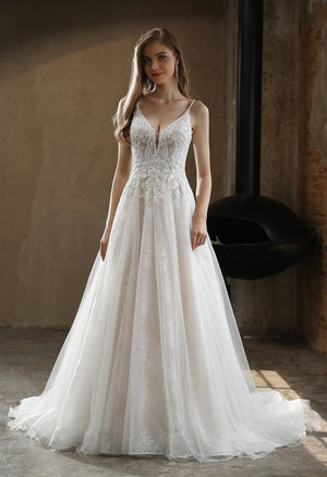 Beaded A-Line Wedding Dress with Spaghetti Straps