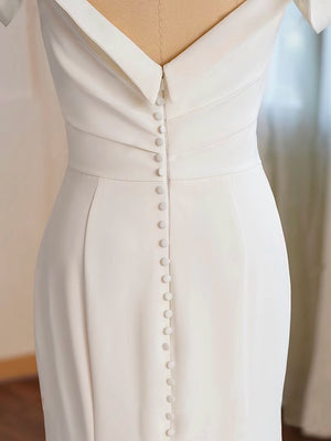 Crepe Off-the-shoulder Pleated Fit And Flare Bridal Gown