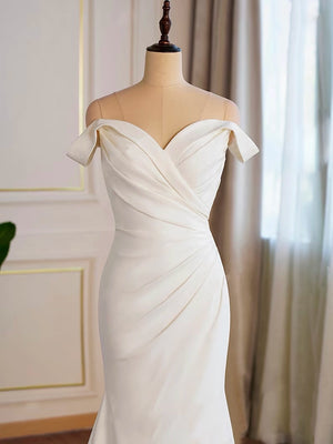 Crepe Off-the-shoulder Pleated Fit And Flare Bridal Gown